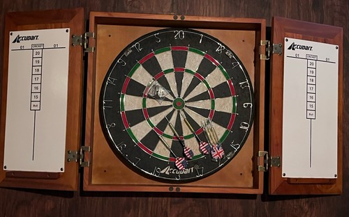 Wood dartboard cabinet case - dartboard, w/